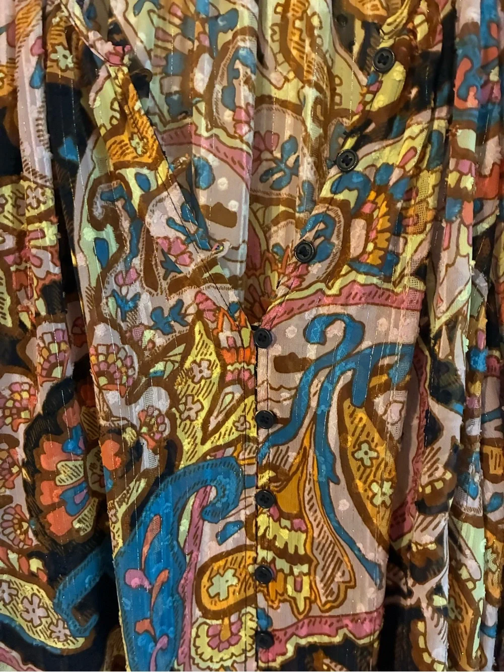 Sanctuary Paisley Long-Sleeve Boho Blouse in Navy, Pink & Gold